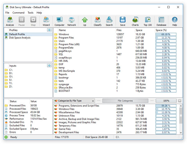 Disk Space Analysis Results Categorize by File Type