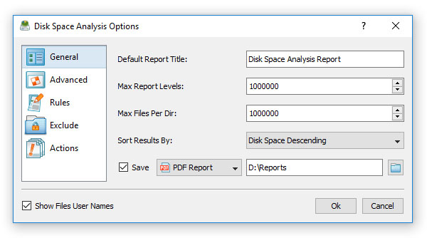 Disk Space Analysis Options
