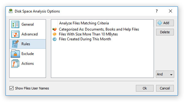 DiskSavvy Disk Space Analysis Rules