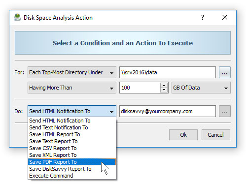 DiskSavvy Conditional Disk Space Analysis Action