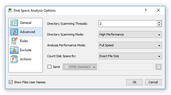 Advanced Disk Space Analysis Options